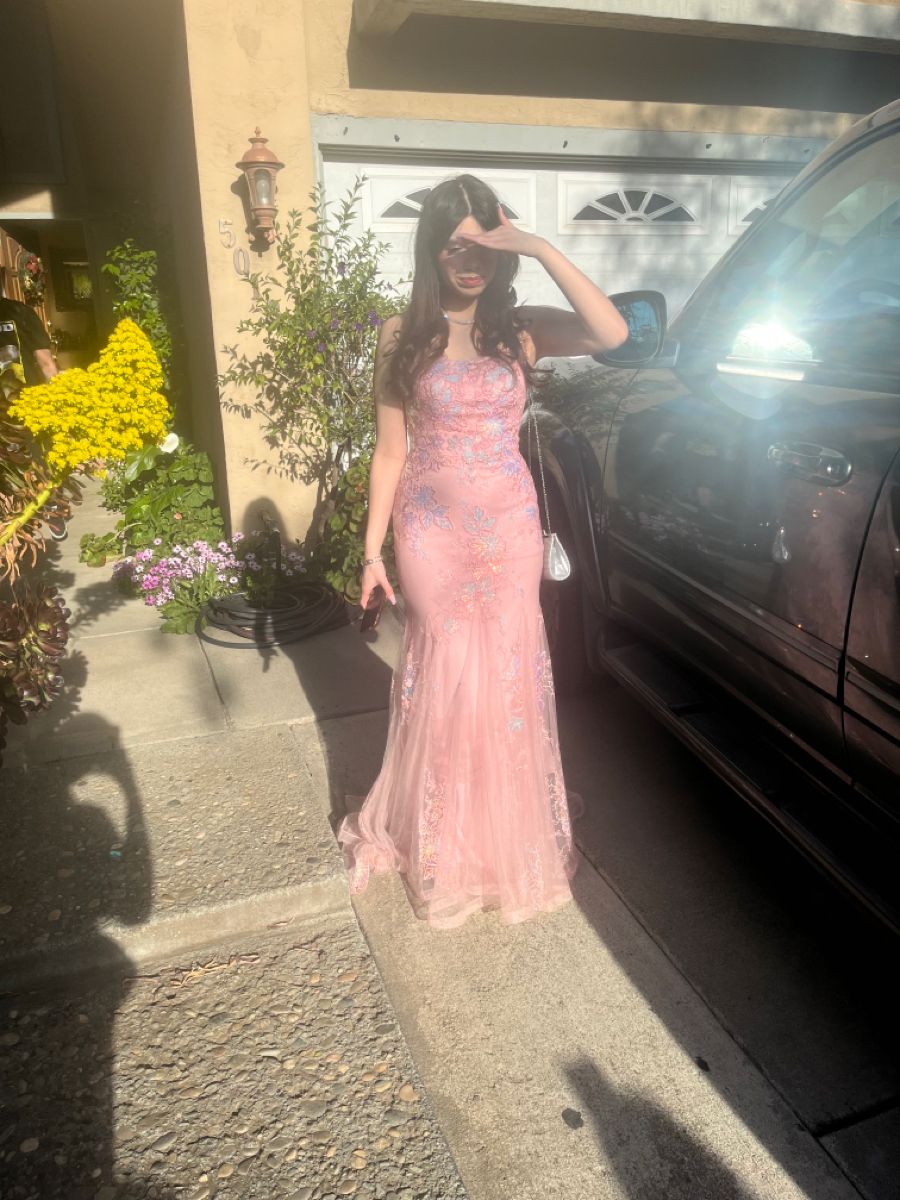 Sweet Pink Mermaid Embroidered Tulle Long Prom & Evening Dress - View 3 | FashionDia