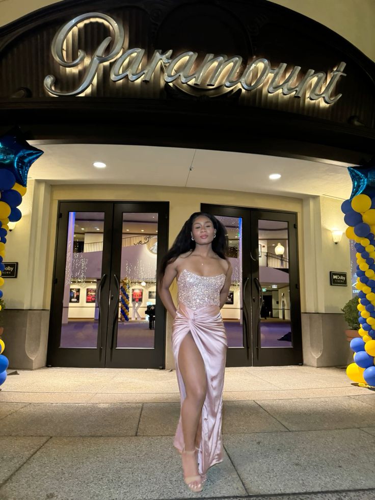 Sweet Pink Strapless Twist Slit Sequined Satin Long Prom & Evening Dress - View 3 | FashionDia