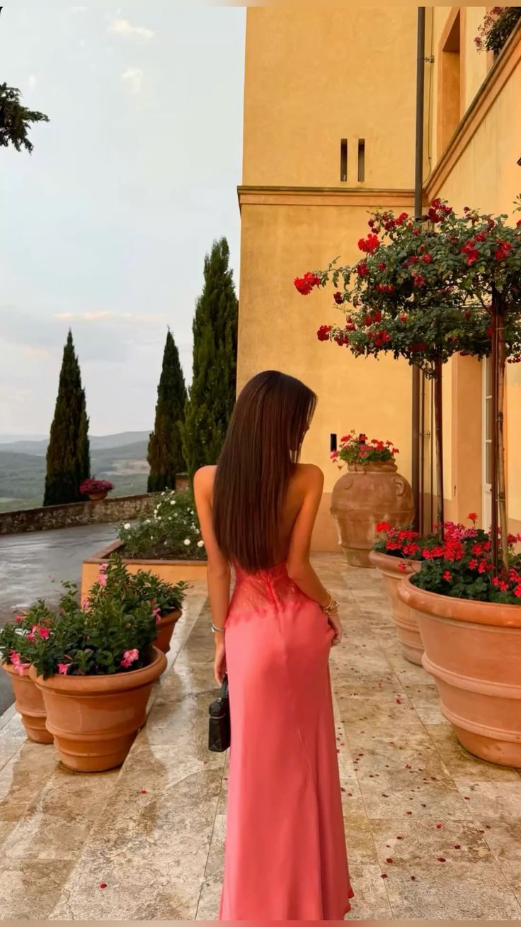 Sexy And Elegant Rose Pink Fitted Halter Neck Backless Lace Satin Long Prom & Evening Dress - View 4 | FashionDia