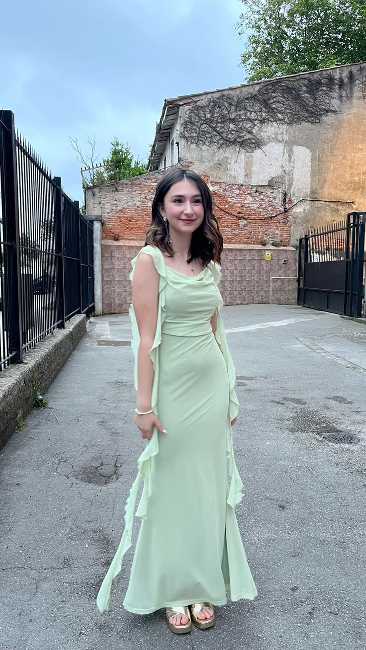 Elegant Green Mermaid Ribbon Chiffon Long Prom Dress Evening Dress Bridesmaid Dress