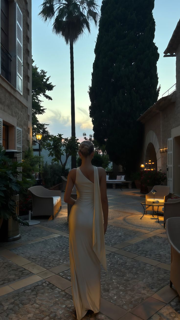 Minimalist Cream Apricot Slim-Fit One-Shoulder Halter Satin Long Prom & Evening Dress Bridesmaid Dress - View 5 | FashionDia