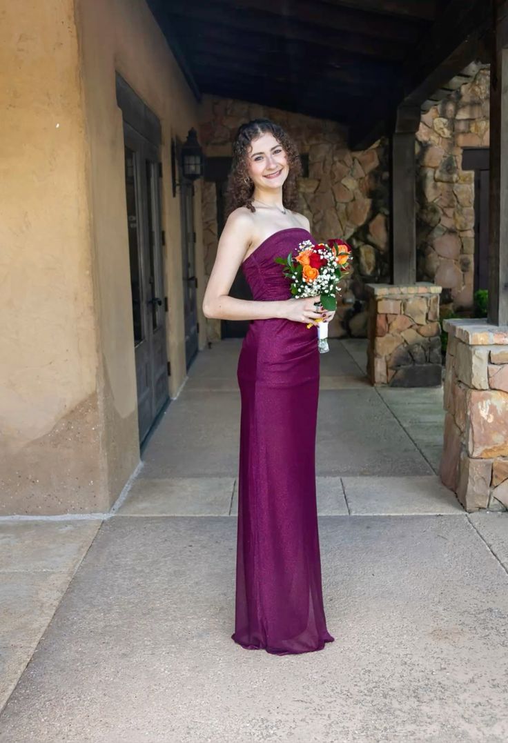 Elegant Burgundy Slim-Fit Strapless High-Slit Chiffon Long Prom Dress Evening Dress