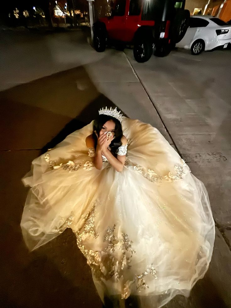 Princess Champagne Gold Off-the-Shoulder Tulle Ball Gown Evening Dress Sweet 16 Dress