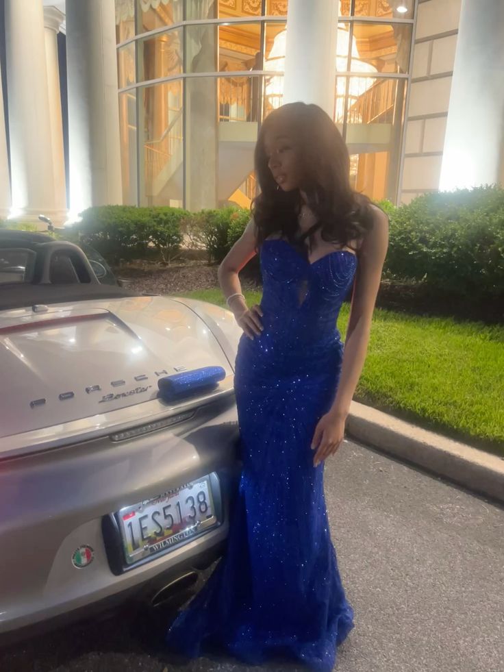 Luxurious Royal Blue Mermaid Sweetheart Neck Sequin Long Prom Dress Evening Dress