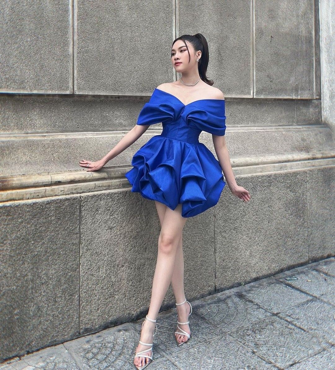 Elegant Royal Blue One-shoulder Waisted Satin Birthday Party Homecoming Dress