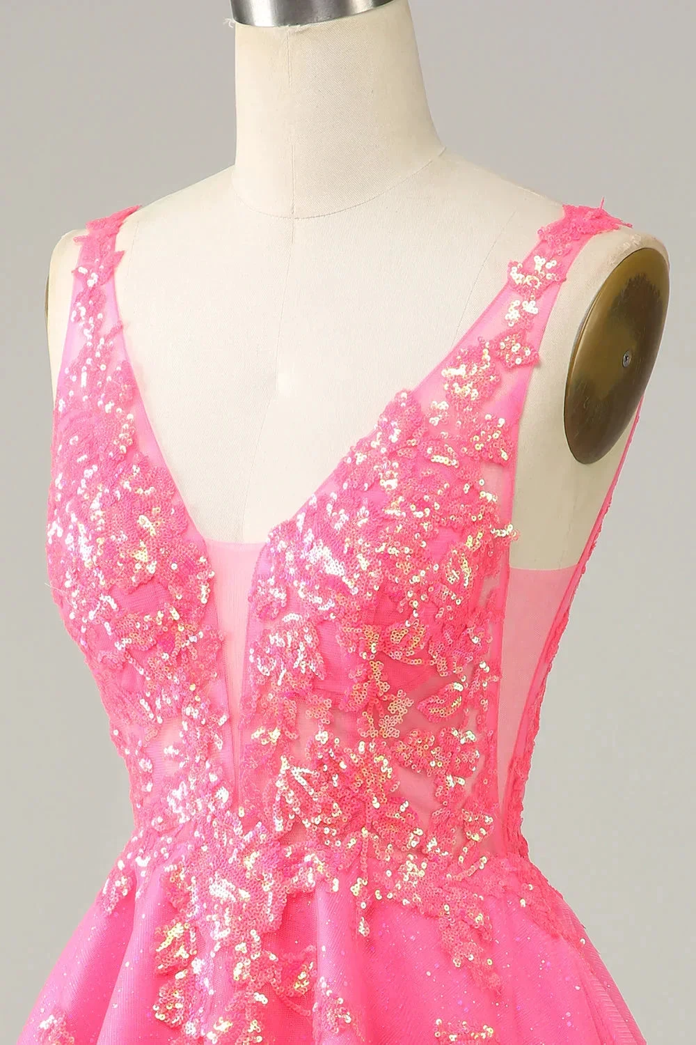 Fuchsia Sequined V Neck Backless Short Homecoming Dress (ZD12696)