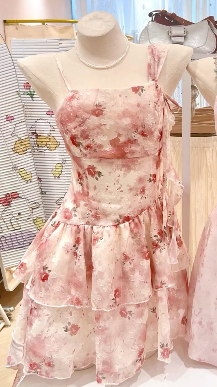 Sweet Pink And White Floral Irregular Ruffle Chiffon 16th Birthday Homecoming Dress - View 3 | FashionDia