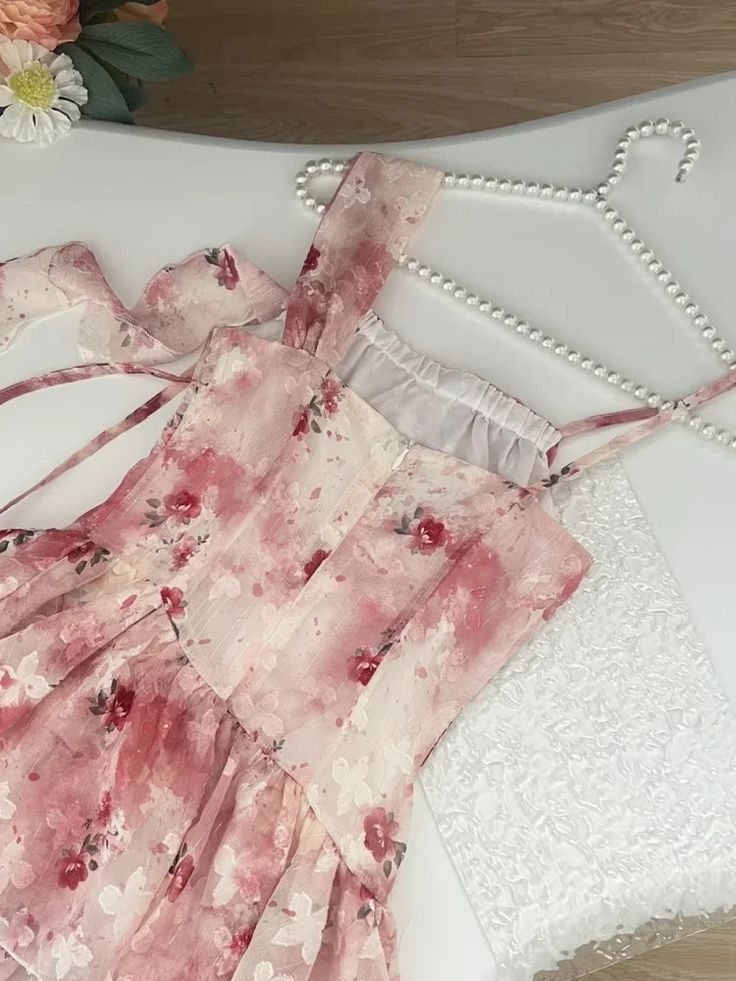 Sweet Pink And White Floral Irregular Ruffle Chiffon 16th Birthday Homecoming Dress - View 7 | FashionDia