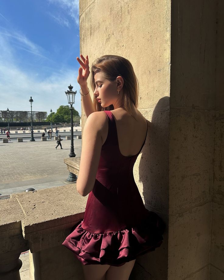 Elegant Burgundy Round Neck Sleeveless Flower Bud Satin Birthday Party Homecoming Dress - View 2 | FashionDia
