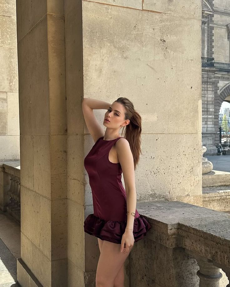 Elegant Burgundy Round Neck Sleeveless Flower Bud Satin Birthday Party Homecoming Dress - View 4 | FashionDia