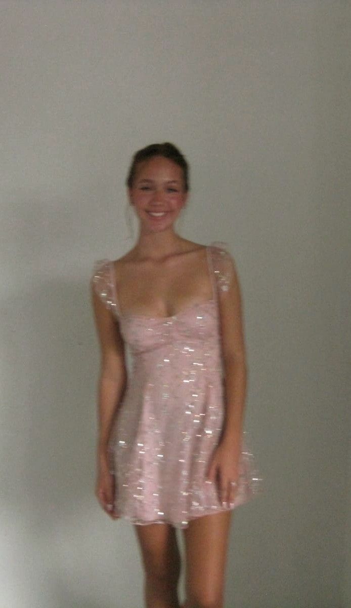 Sweet Pink Square Neck Sequined Back Tie Tulle A-line Birthday Party Homecoming Dress