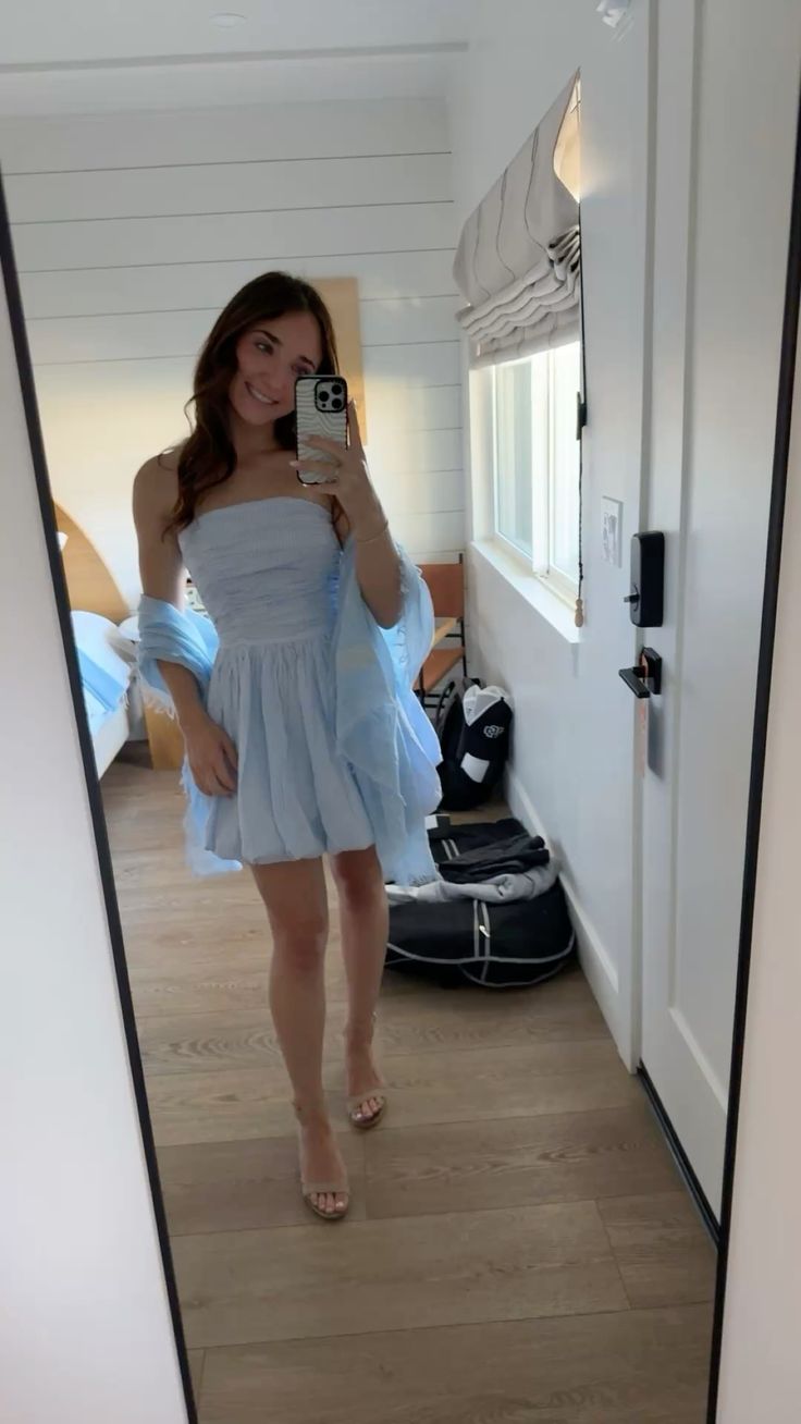 Sweet Light Blue Tube Top A-line 16th Birthday Homecoming Dress