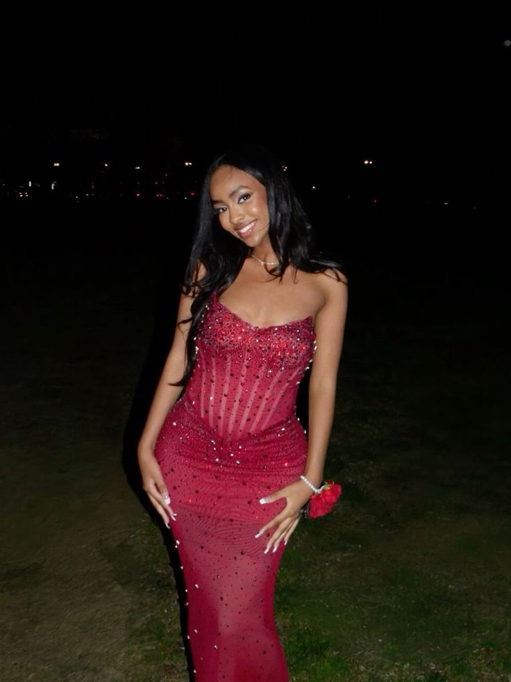 Sexy Burgundy Mermaid Sequin Sheer Tulle Long Prom & Evening Dress - FashionDia