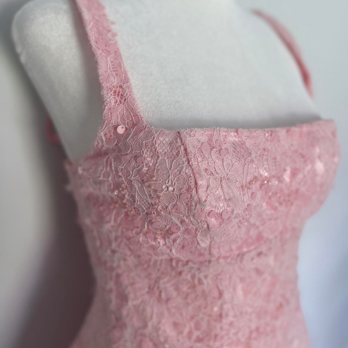 Sweet Pink Square Neck Lace Pattern Sequins Slim-Fit 16th Birthday Homecoming Dress - View 3 | FashionDia