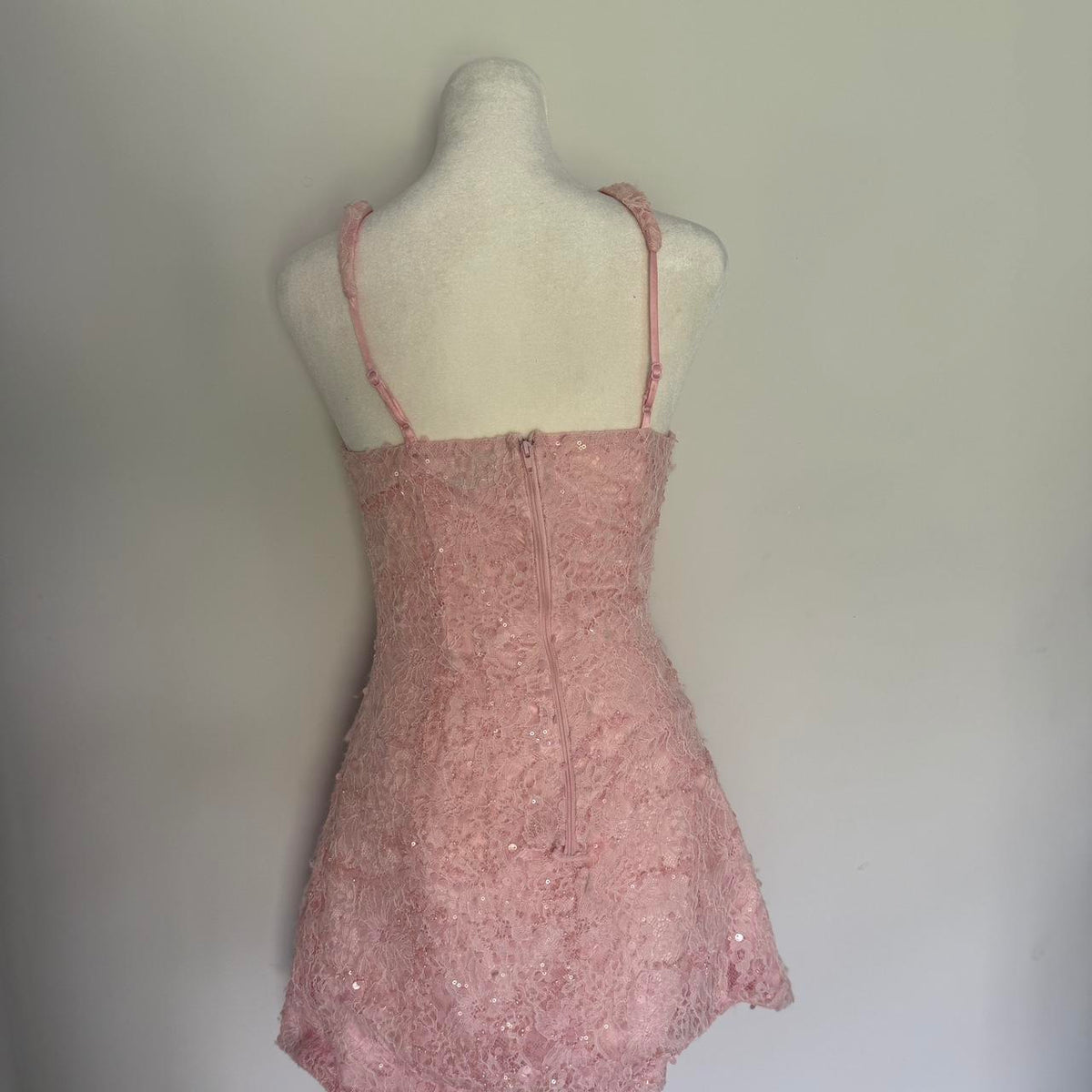 Sweet Pink Square Neck Lace Pattern Sequins Slim-Fit 16th Birthday Homecoming Dress - View 5 | FashionDia