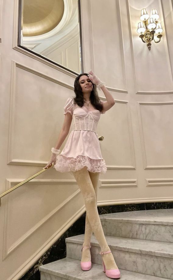 Sweet Pink Puff Sleeve Lace Waist Satin A-Line Birthday Party Homecoming Dress