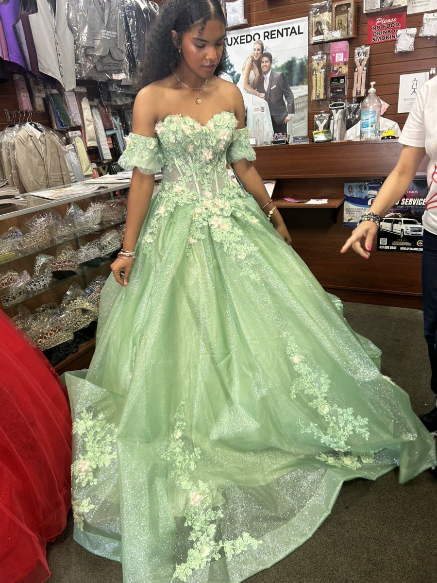 Princess Green One-Shoulder 3D Floral Tulle Ball Gown Evening Dress Sweet 16 Dress - FashionDia