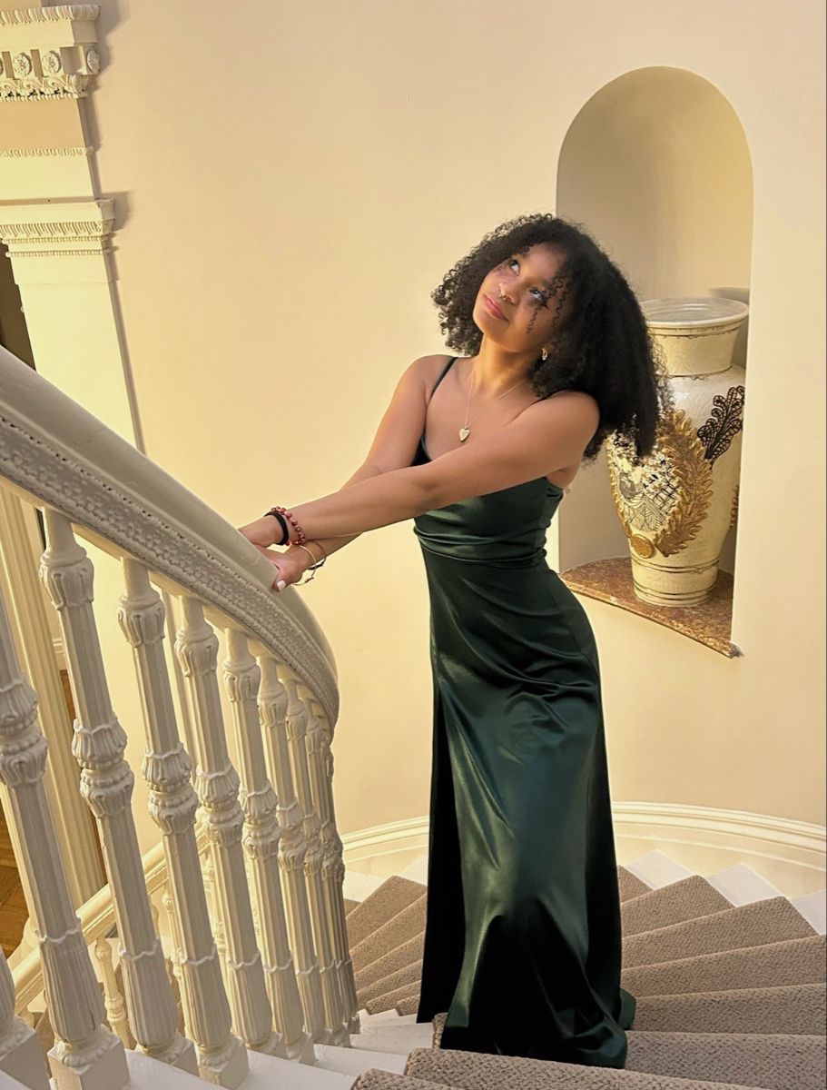 Elegant Dark Green Slim-Fit Camisole Ruched Slit Satin Long Prom & Evening Dress - FashionDia