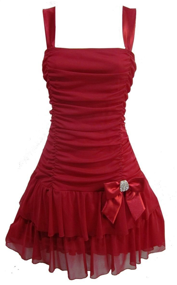Sweet Red Square Neck Bow Pleated Chiffon 17th Birthday Homecoming Dress