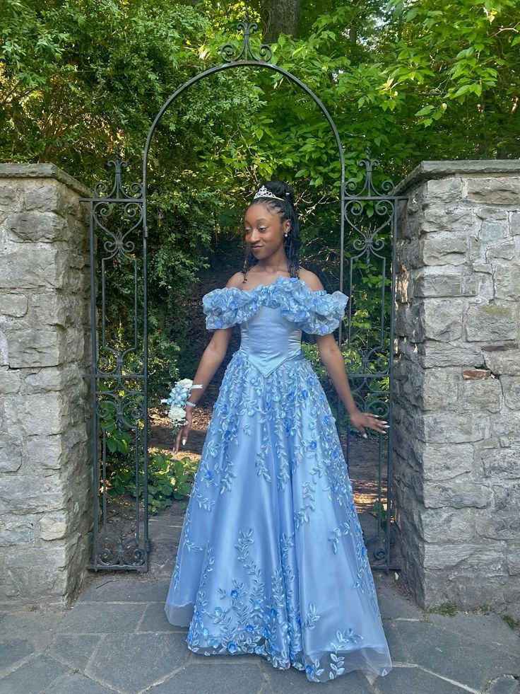 Princess Blue A-Line One-Shoulder 3D Floral Satin Long Prom & Evening Dress - FashionDia