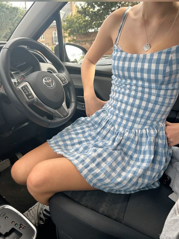 Fresh Blue And White Plaid Suspender A-line 16th Birthday Homecoming Dress