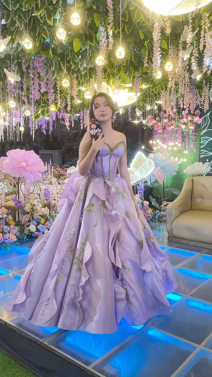 Princess Lavender Heart Neck Satin Long Ball Gown Evening Dress Sweet 16 Dresscc5238