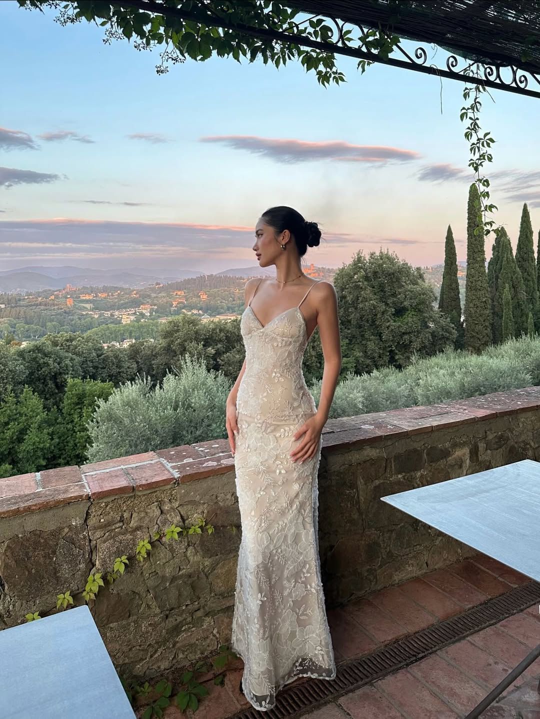 French Elegant Champagne Apricot Mermaid Spaghetti Strap Deep V-Neck Embroidered Lace Long Prom & Evening Dress - FashionDia