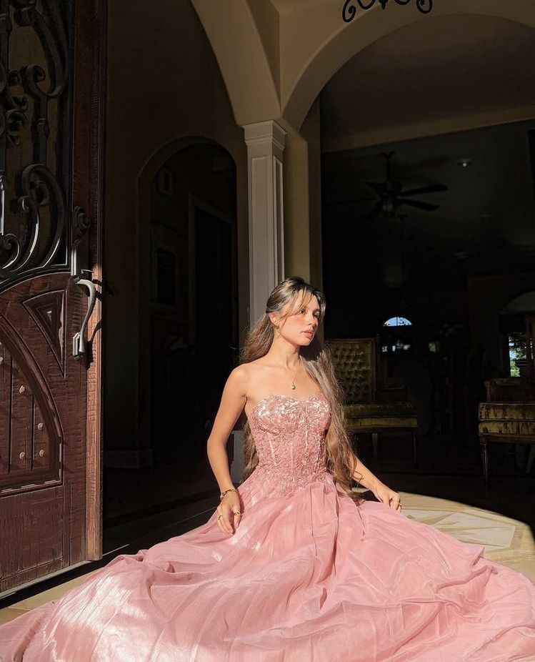 Princess Pink A-Line Sweetheart Neck Lace Luminous Tulle Long Prom & Evening Dress - FashionDia