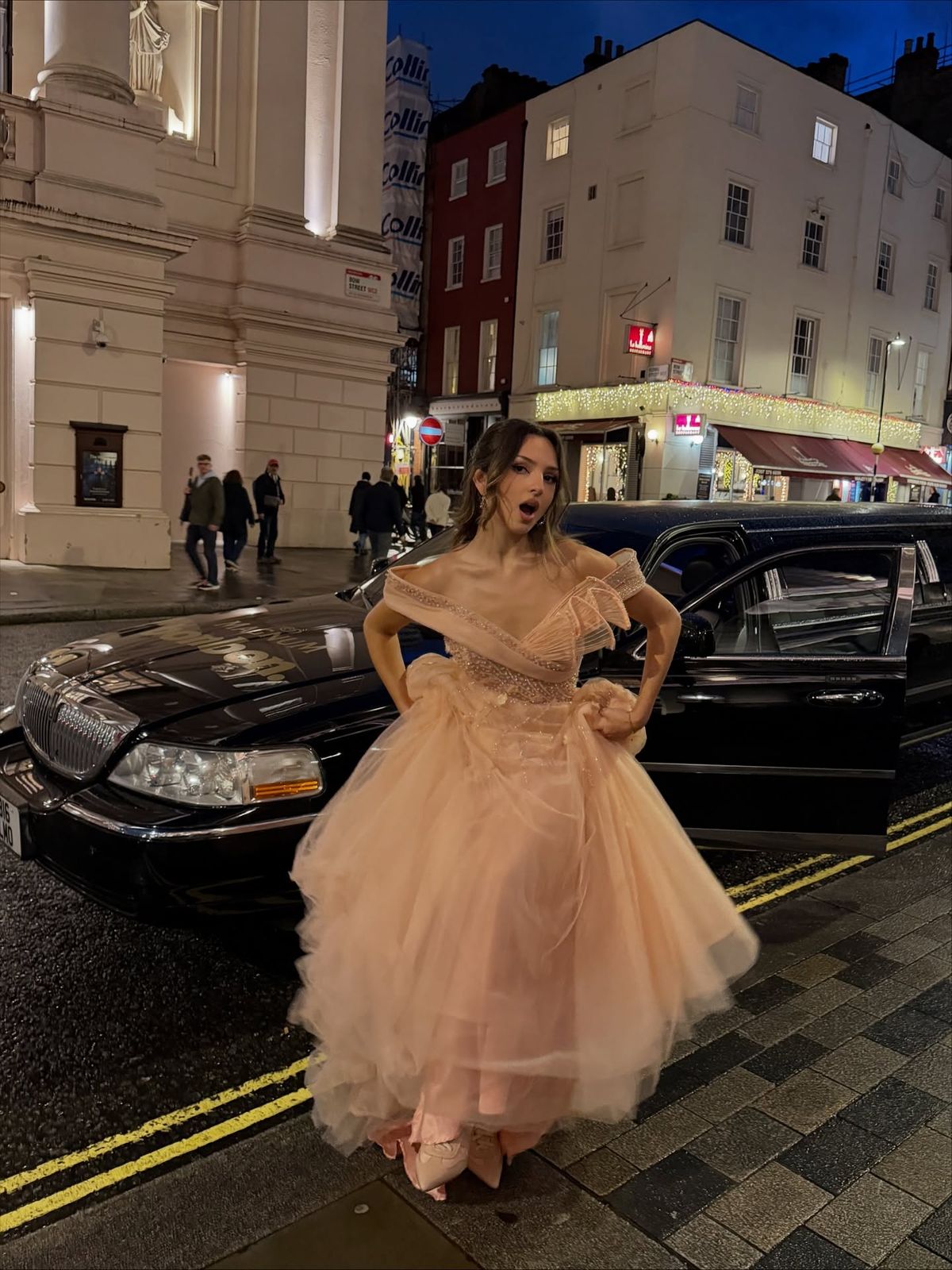 Princess Pink Off-the-shoulder V-Neck Sparkling Diamond Tulle Train Prom & Evening Dress - View 2 | FashionDia