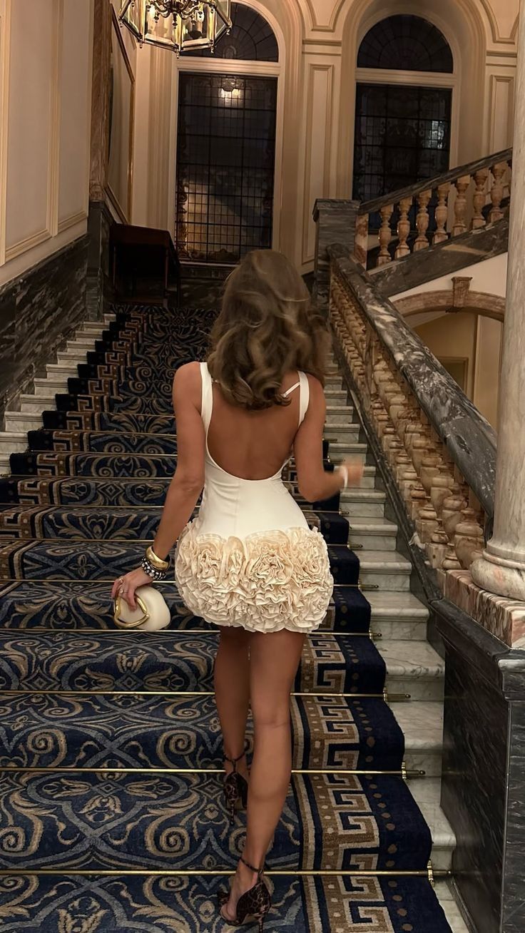 Elegant Ivory Halter Neck Floral Satin Birthday Dress Homecoming - View 2 | FashionDia