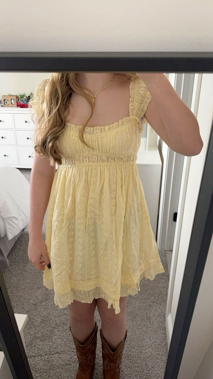 Sweet Light Yellow Square Neck Ruffle Sleeves Embroidered Waist A-Line Birthday Dress Homecoming Dress - View 3 | FashionDia