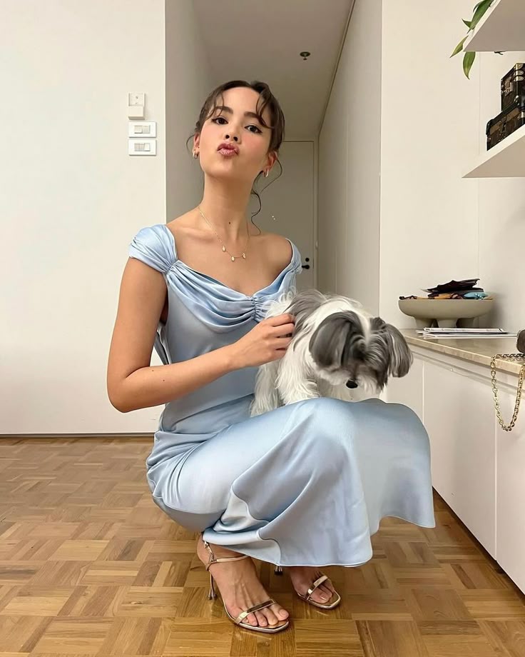 Elegant Light Blue Bodycon Ruffled Satin Long Prom Dress Evening Dress Bridesmaid Dress