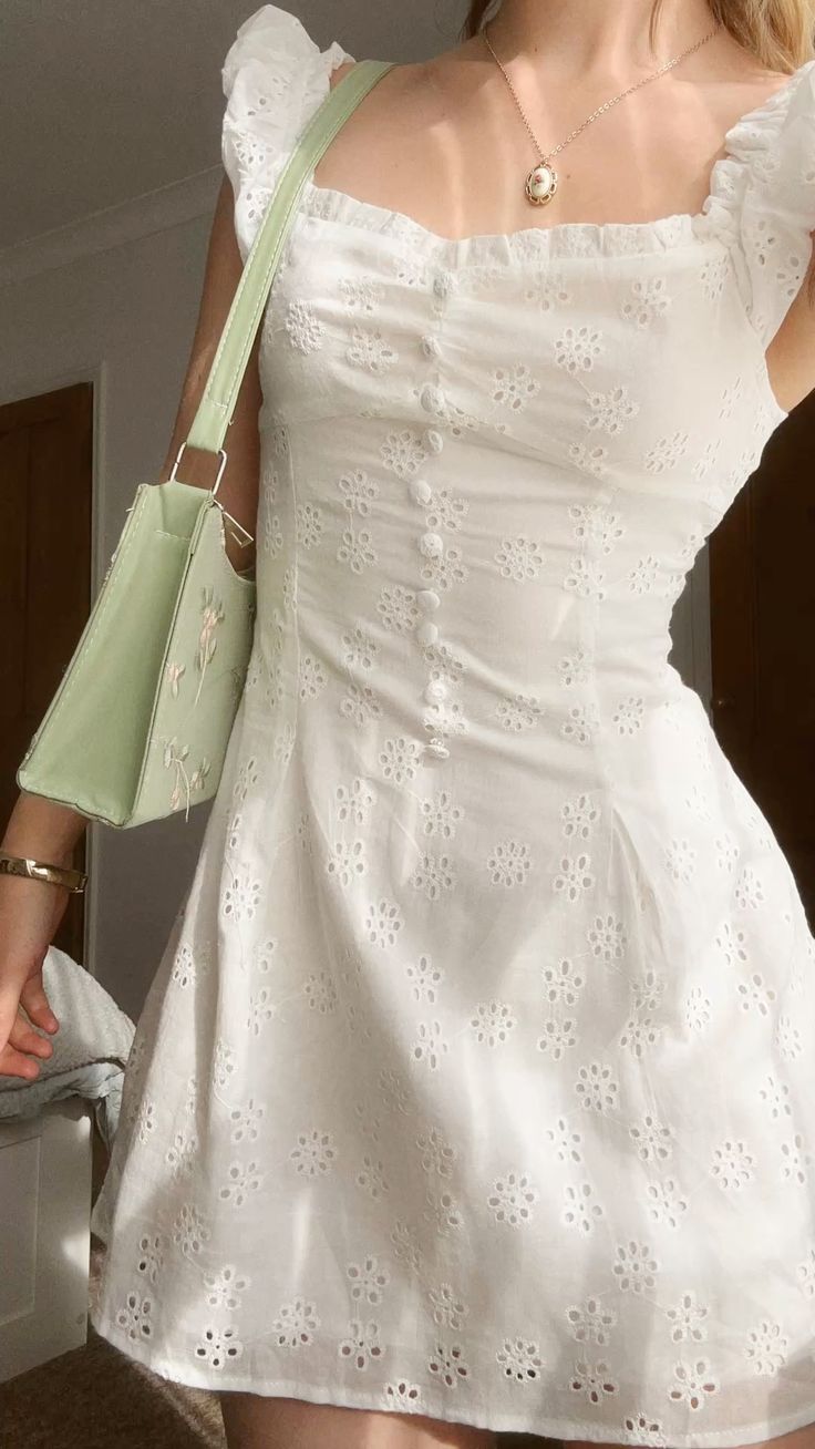 Sweet White Ruffled Hollow Small Pattern Button Waist Mini 17th Birthday Homecoming Dress - View 3 | FashionDia