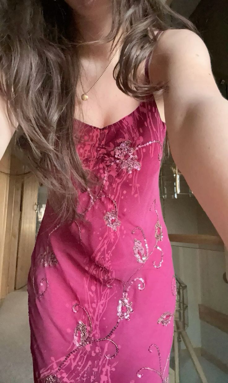 Beautiful Pink Spaghetti Strap Sequin Floral Chiffon Irrgular Prom Dress Evening Dress