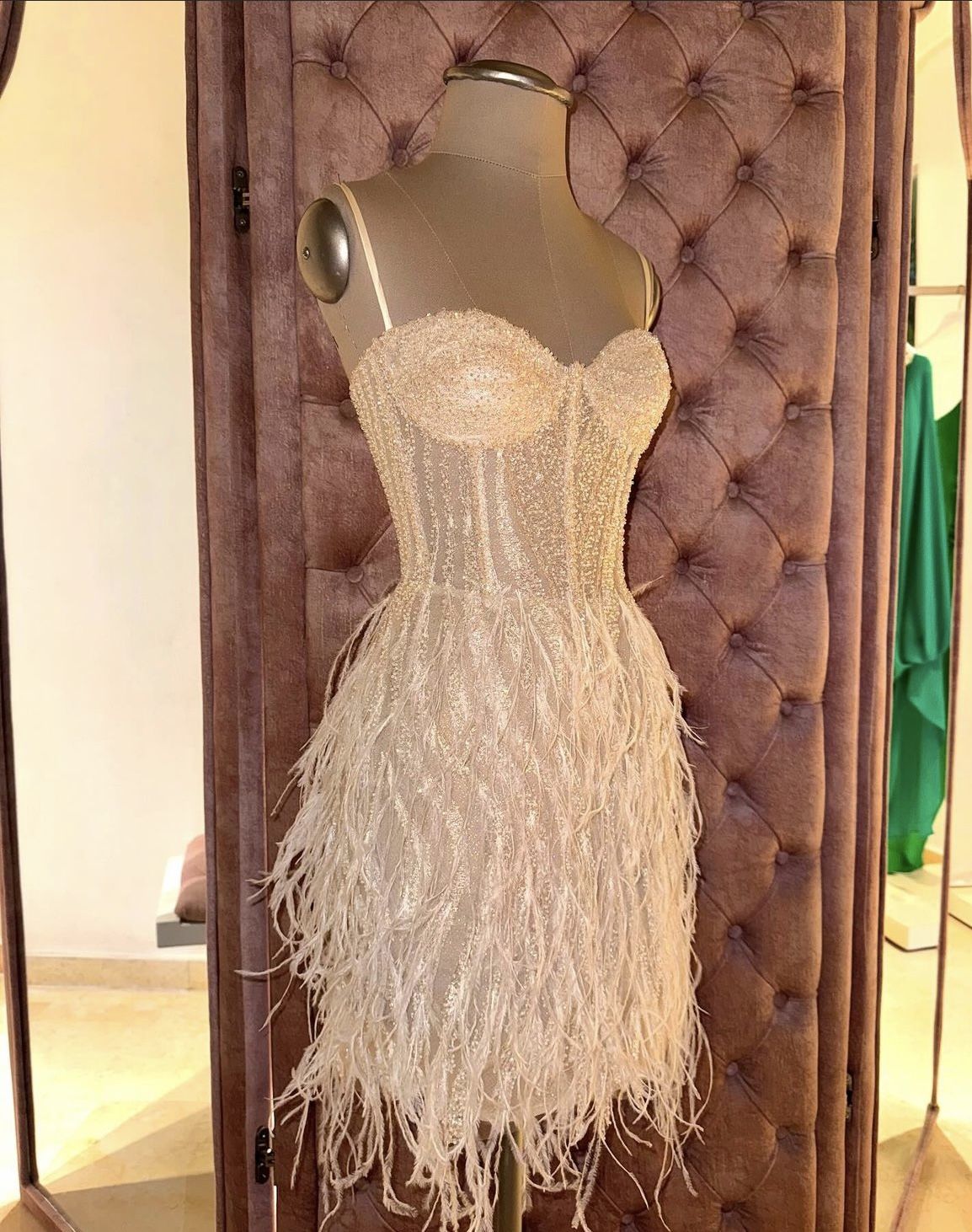 Gorgeous Strapless Tube Top Sequin Feather Skirt Birthday Dress Homecoming Dress - FashionDia
