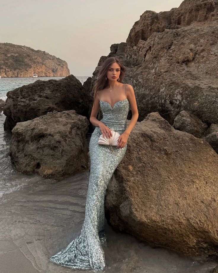 Dreamy Mint Green Mermaid Spaghetti Strap Sequin Long Prom Dress Evening Dress