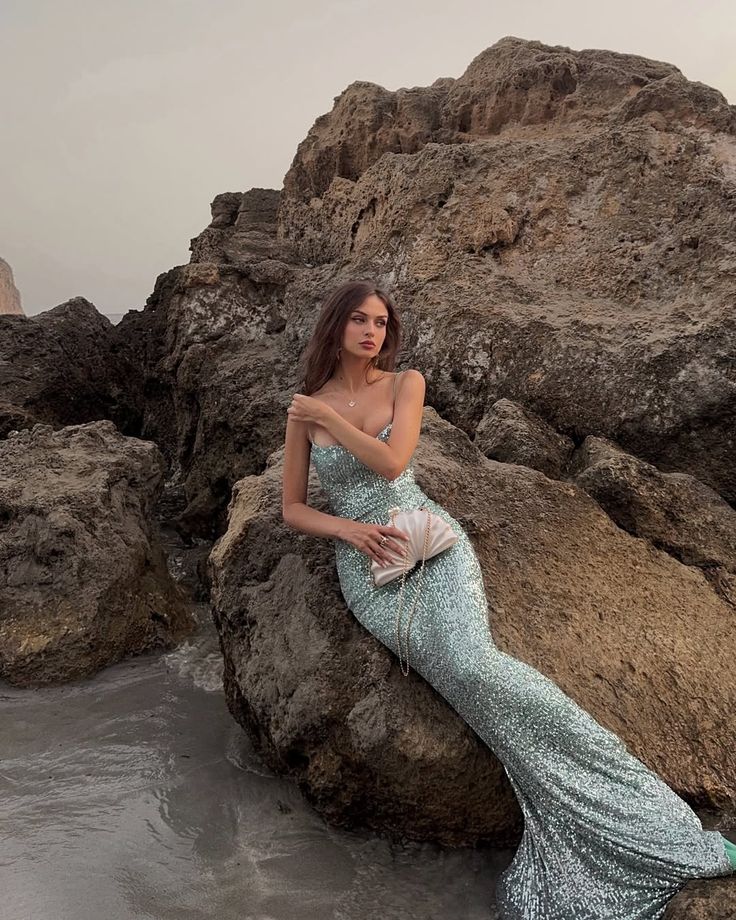 Dreamy Mint Green Mermaid Spaghetti Strap Sequin Long Prom Dress Evening Dress