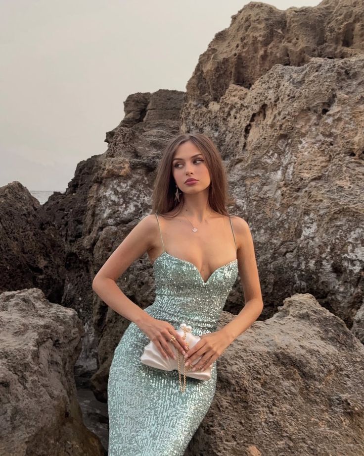 Dreamy Mint Green Mermaid Spaghetti Strap Sequin Long Prom Dress Evening Dress
