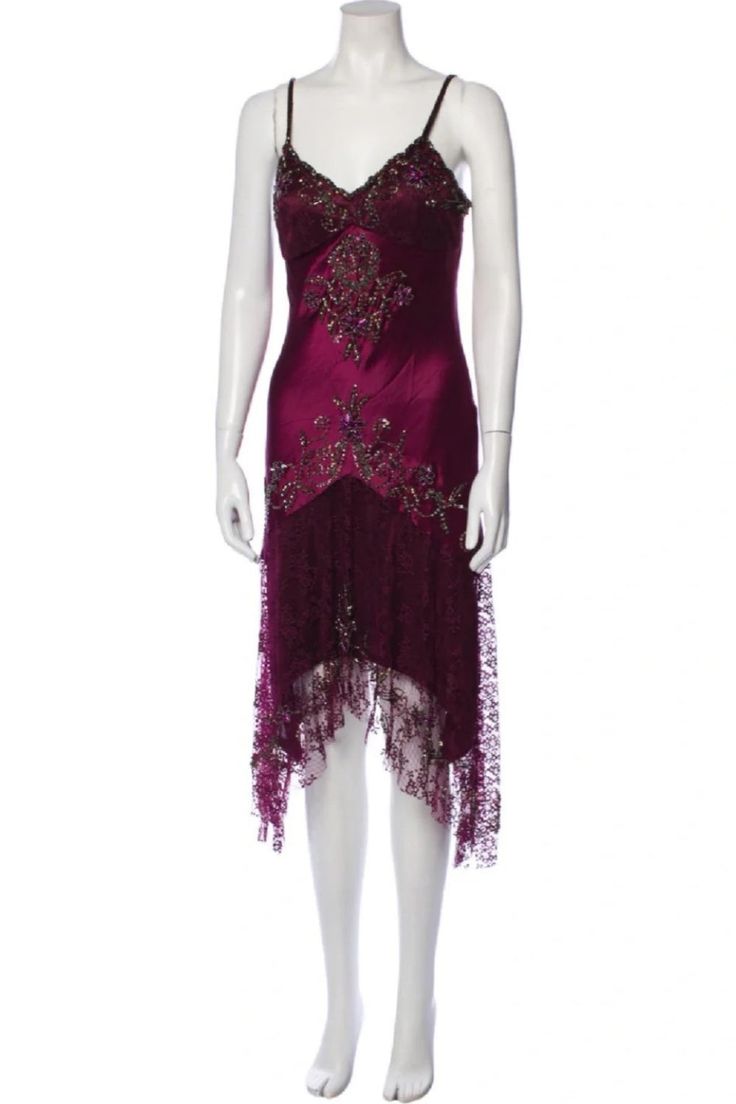 Vintage Plum Spaghetti Strap V-Neck Beaded Lace Satin Prom Dress Evening Dress