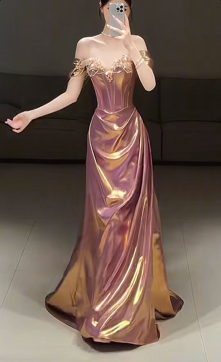 Dreamy Purple Gold Off-the-Shoulder Mermaid 3D Floral Satin Long Prom Dress Evening Dress