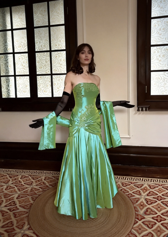 Elegant Mint Green Strapless A-Line Embroidered Satin Long Prom Dress Evening Dress - VelvetHem
