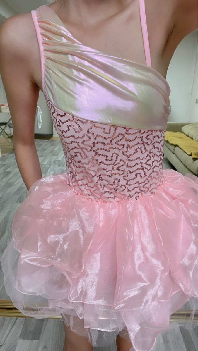 Dreamy Pink One-shoulder Sequined Multi-layered Tulle Mini Short Birthday Dress Homecoming Dress