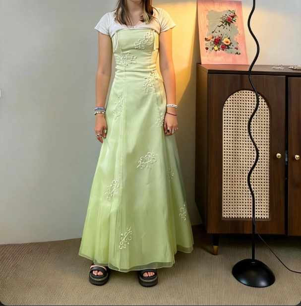 Fresh Light Green Strapless Embroidered Tulle A-Line Long Prom Dress Evening Dress - VelvetHem