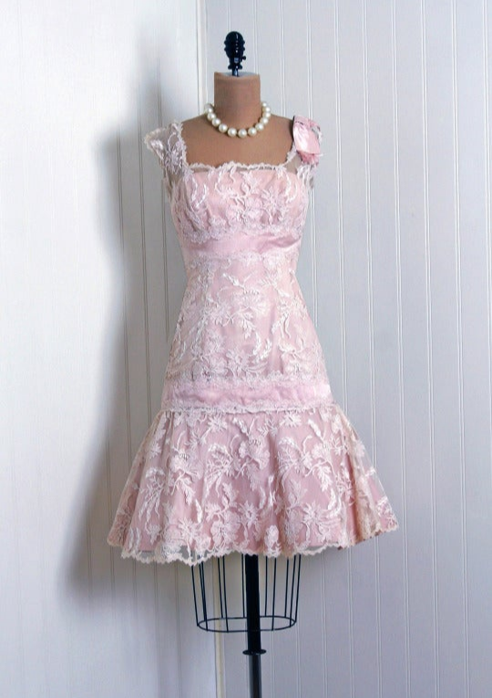 Vintage Light Pink Square Neck Lace Waist Mini 17th Birthday Homecoming Dress
