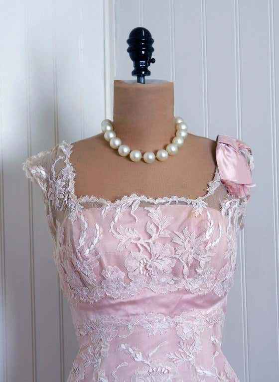 Vintage Light Pink Square Neck Lace Waist Mini 17th Birthday Homecoming Dress - View 3 | FashionDia