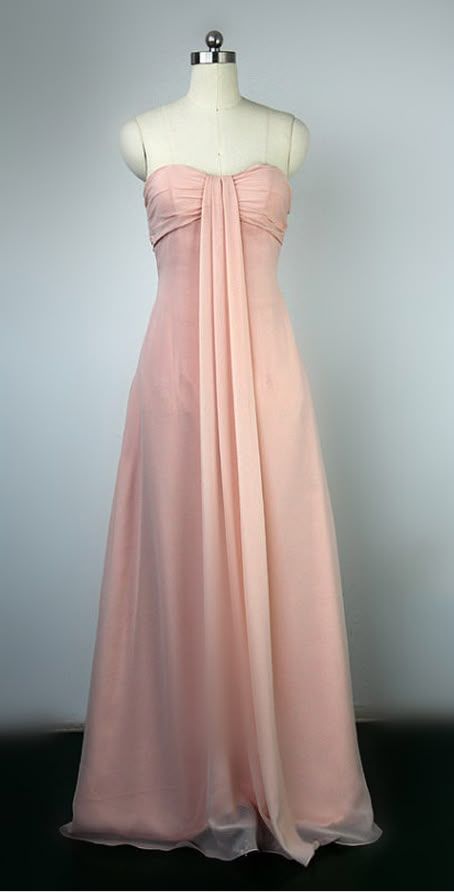 Sweet Pale Pink A-line Strapless Chiffon Long Prom Dress Evening Dress Bridesmaid Dress