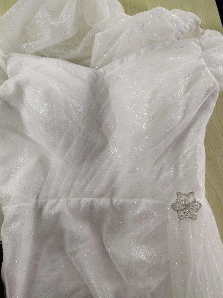 Short Puff Sleeve Wedding Dress Sweetheart Sparkly Modern Bridesmaid Dresses for Party Outfit Dress (ZD13603)