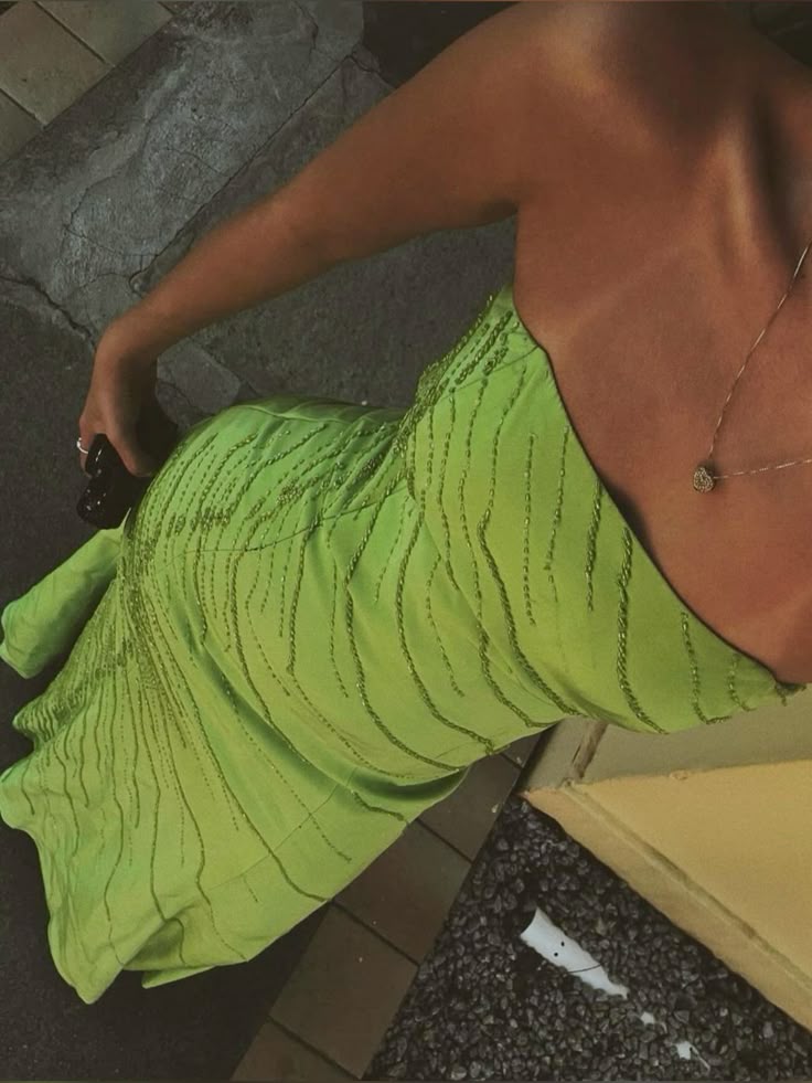 Sexy Neon Green Strapless Mermaid Beaded Satin Long Prom Dress Evening Dress
