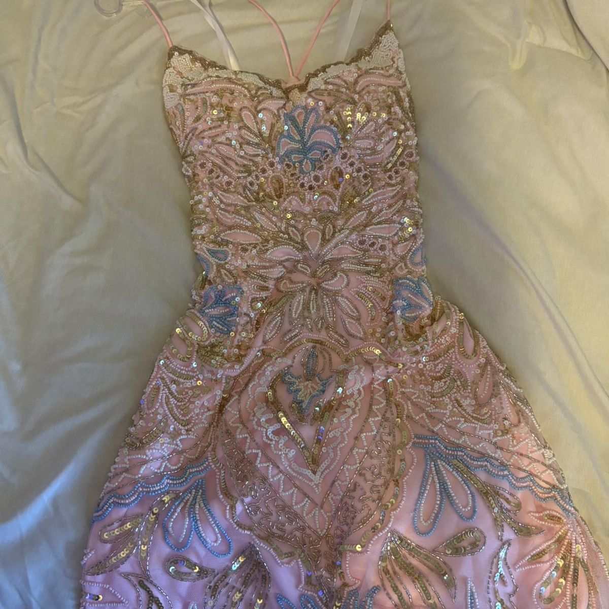 Gorgeous Pink Thin Strap Beaded Sequins Slim Birthday Dress Homecoming Dress