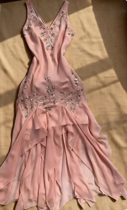 Elegant Pink V-Neck Sleeveless Mermaid Irregular Hem Chiffon Prom Dress Birthday Dress